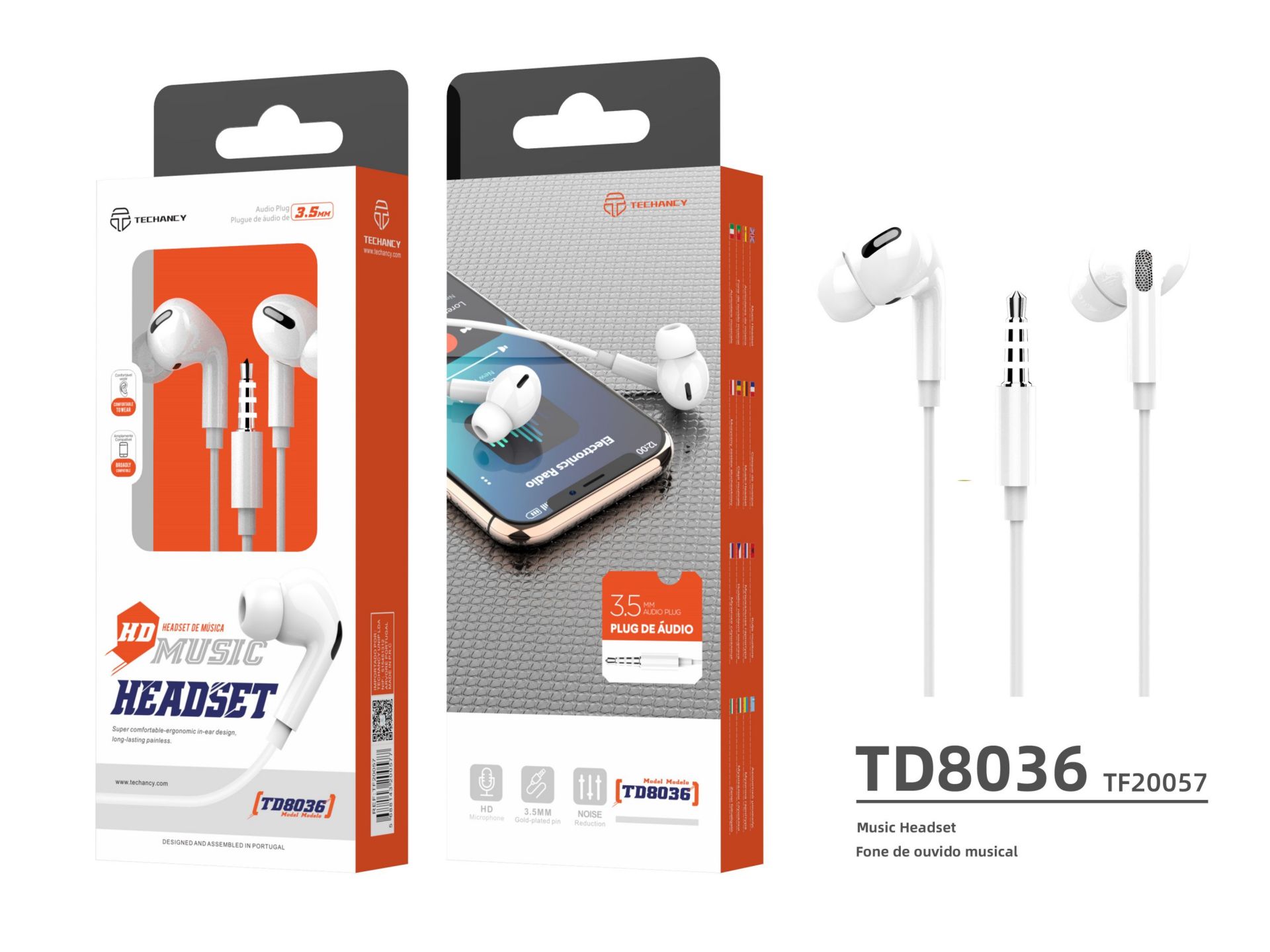 2 Typer Av Passform/White Earphones 3,5 mm Plug-in-ear/Classic in-ear