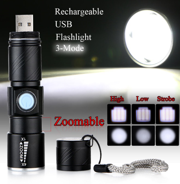 USB UPPLADDNINGSBAR MINI CREE Q5 ficklampa 2000 Lumens
