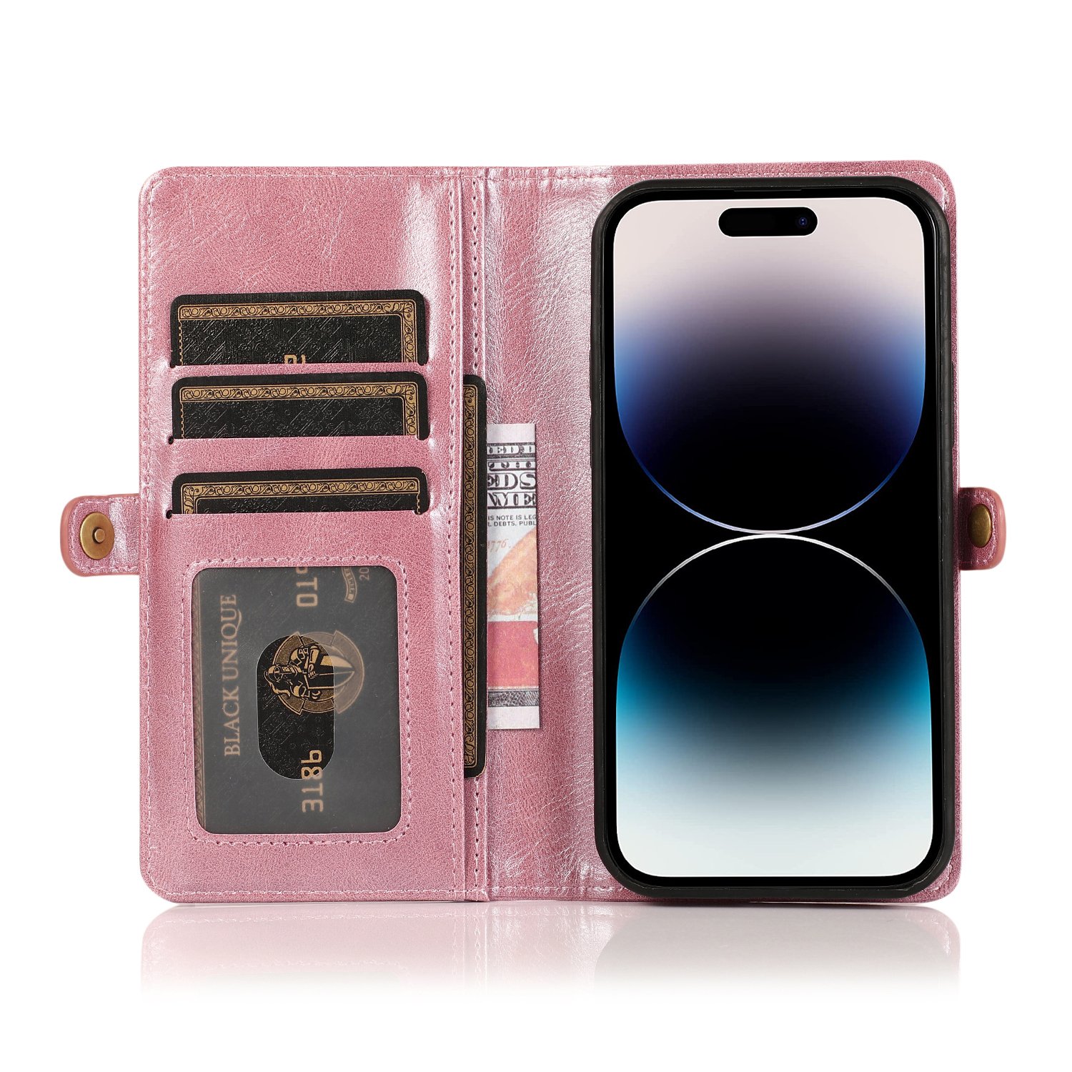 iPhone 15 Plus - Lyxigt Plånboksskal i Läder med Korthållare
