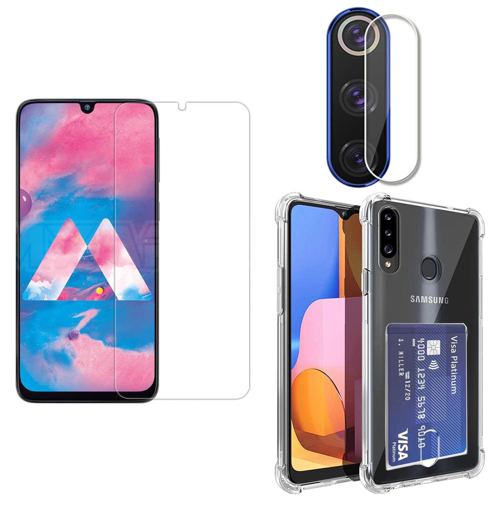 1 Set Skal + Skärmskydd + Kameralinsskydd Samsung Galaxy A20s